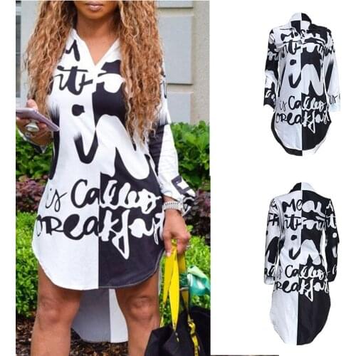 Letter Print Stylish Irregular Mini Dress Womens Long Sleeve T-Shirt Loose Top TT@88