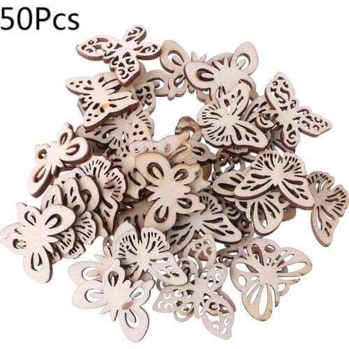 50pcs Cut Wood Butterfly Embellishment Wooden Shape Craft Wedding Decor