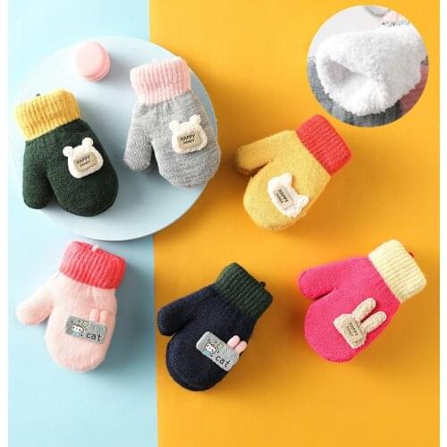 Cartoon Baby Mittens Winter Warm Kids Baby Girl Gloves Knitted Children Toddler Teething Mitten Handschoen Winter Gloves Kids