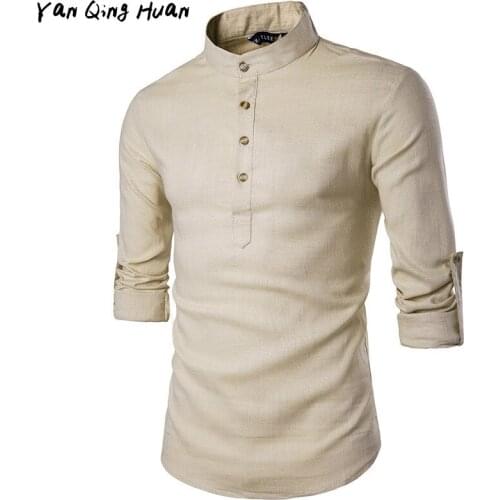 YANQINGHUAN Mens Linen Shirts