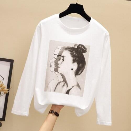 Plus Size Cotton White T-shirt Women 2021 New Spring Autumn Long Sleeve O-Neck Female T Shirt Casual Basic Big Top Poleras Mujer