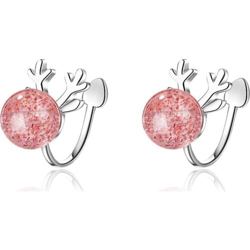 New Fashion Sweet Red Garnet Natural Strawberry Crystal Elk Antlers Earrings 925 Sterling Silver Clip Earrings For Women