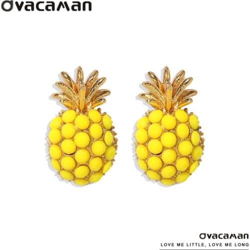 Dvacaman Fashion Cute Glass Crystal Pineapple Stud Earrings for Women Boho Simulated Pearl Fruit Earrings Statement Jewelry Gift