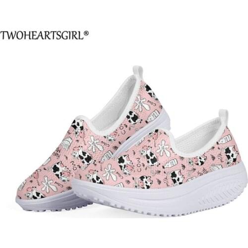 Brand Designer Mesh Swing Shoes Kawaii Cow Print Nursing Shoes for Women Lightweight High Platform Zapatillas Deportivas Mujer