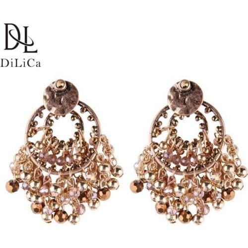 DiLiCa Vintage Earrings for Women Girls Bohemian Beads Drop Earrings Retro Gold Color Dangle Earrings Jewelry