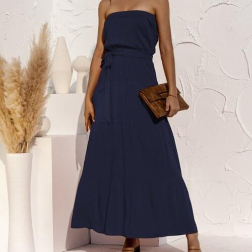 2021Summer Women Sexy Sleeveless Bandage Dress High Waist Solid Strapless Ankle-Length Pure Color Personalized Tube Top Dresses
