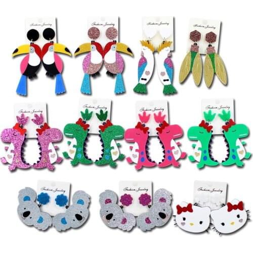 1pair) Toucan Bird Dangle Earrings Dinosaur Koala Australia Cackatoo Bird Cicada Acrylic Earrings