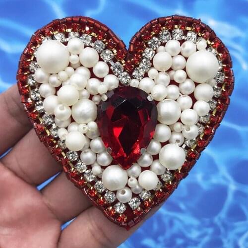 1PC 3D Badge Handmade Rhinestone Heart Beaded Patches Sew On Patch For Clothing Beaded Applique Patch Apparel Sewing Decoration