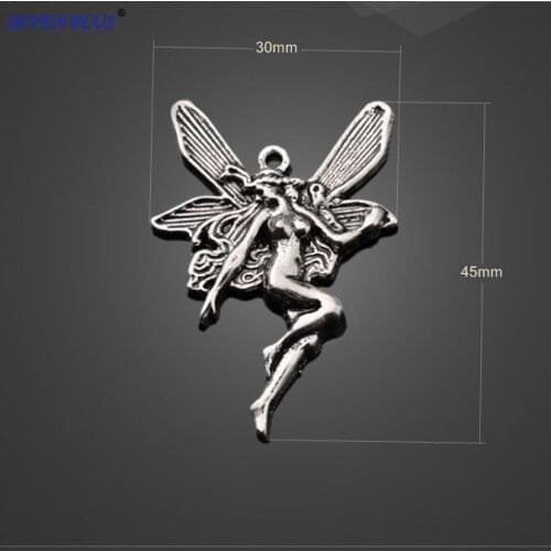 High Quality 10 Pieces/Lot 45mm*30mm Antique Silver Plated Dragonfly Beauty Girl Charms Pendants
