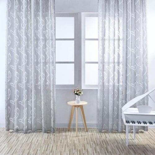 100x270cm Leaf Curtain Drape Blinds Gauze Curtain Door Room Divider Modern Decor Gray Window Curtain For Bedroom Window Blind