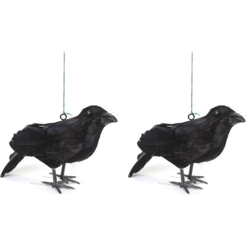 2Pc Simulation Black Crow Props Feather Bird Horror Home Decor Halloween Ghost Festival Supplies Christmas Decorations