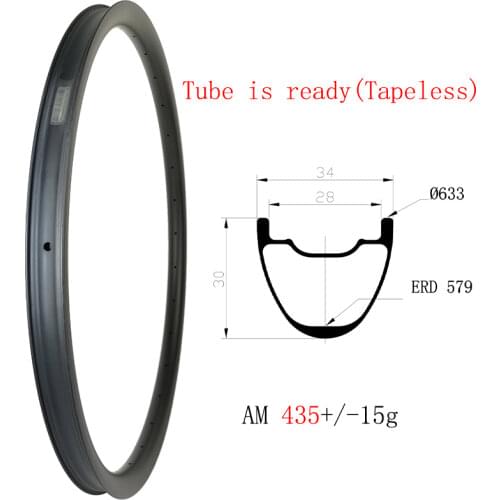 435g 29er TAPELESS MTB AM 34mm wide carbon rims disc clincher tubeless 30mm deep All mountain wheels 24H 28H 32H 36H UD 3K 12K