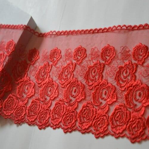 2Yds/lot Red Series Fluorescent Floral Embroidery Trim with Design for Wedding Bridal and Garment Decoration