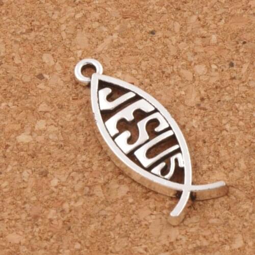 30pcs Hollow Jesus Fish Charm Beads 26.2x9.5mm Zinc Alloy Pendants Jewelry DIY L044