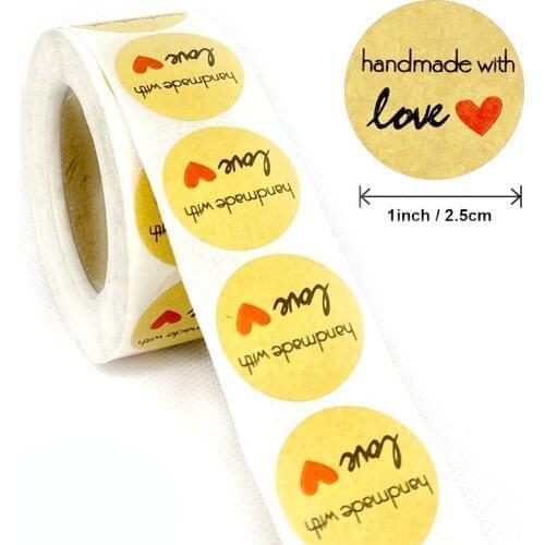 500pcs Round Adhesive Labels Baking 25mm wedding decoration party decoration Stickers Thank You Red Heart Kraft Paper Stickers