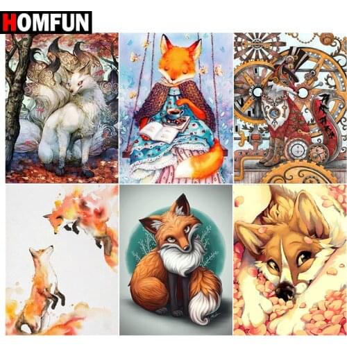 HOMFUN 5D DIY Full Diamond Embroidery "Fox animal forest" Diamond Painting Cross Stitch Rhinestone Home Decoration