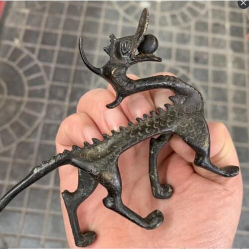 Antique Collection Pure Copper Penholder Brass Single Dragon Dragon Drama Ball Penholder Penholder Unicorn Free Shipping