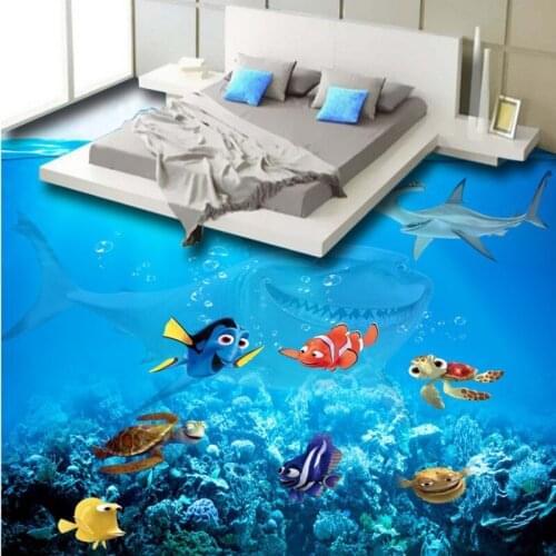 Free Shipping 33D undersea mobilization floor thickened waterproof living room bathroom bedroom kitchen lobby flooring mural