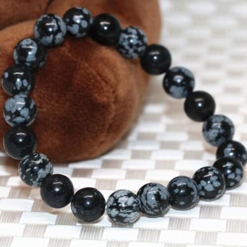 Unique design high quality snowflake obsidian stone elastic bracelet for women round beads 8mmjewelry making 7.5inch B2080