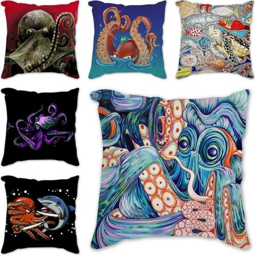 Cushion Cover Octopus Home Decor Pillowcase Sofa Polyester Cushion Cover Living Room Bedroom Square Decorative Pillow Case 45cm