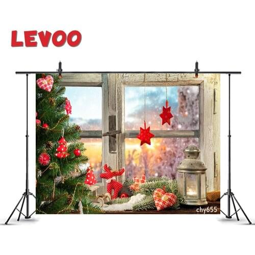 LEVOO New Photo Background Vintage Window Sunset Snow Christmas Tree Photography Backdrop Photo Shoot Studio Props Photocall