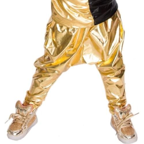 Heroprose 2018 New personality Gold big crotch trousers stage performance costumes harem hip hop skinny pants kids