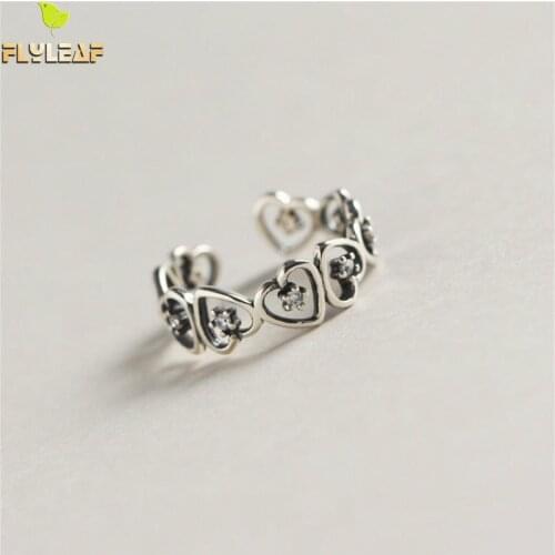 Flyleaf 925 Sterling Silver Rings For Women Geometric Heart-shaped Zircon Exquisite Femme Fashion Fine Jewelry Open Ring Vintage