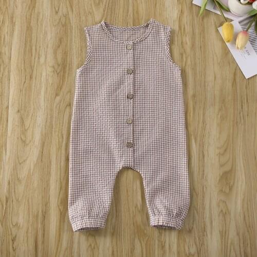 Pudcoco Newborn Baby Boy Girl Clothes Solid Color Plaids Sleeveless Romper Jumpsuit One-Piece Outfit Cotton Overall Clothes