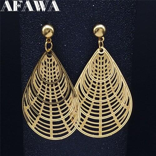 Stainless Steel Water Drop Big Long Stud Earrings Women Gold Color Boho Big Earrings Luxury Jewelry boucle doreille femme E1679S