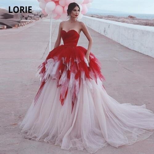 LORIE Red and White Wedding Dress 2021 Sweetheart Tiered Victorian Gothic Wedding Gown Custom Made Luxury Bridal Dress