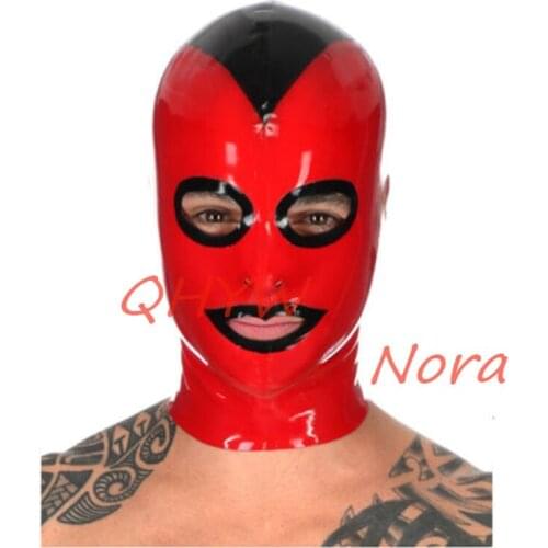 Natural Latex Face Mask Hood FOR MEN Cosplay Costumes Fetish Cosplay Mask Back Zipper Club Wear