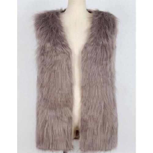 Fur vests ladies long fur faux V-neck sleeveless soft outwear autumn winter top new womens clothes luxurious coat elegant party