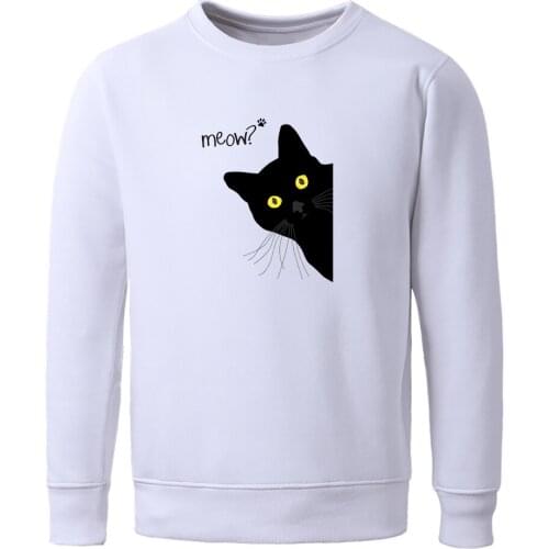 Kawaii Black Cats Cartoon Cute Printing Sweatshirts Mens Vintage Fashion Hoody Male Long Sleeve Round Neck Man Sweatshirt