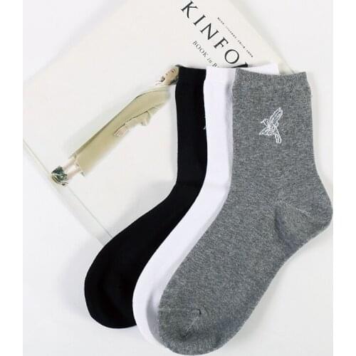 DONG AI 3 pairs combed cotton thickening autumn and winter mens socks silver bird flowers breathable sweat-absorbent