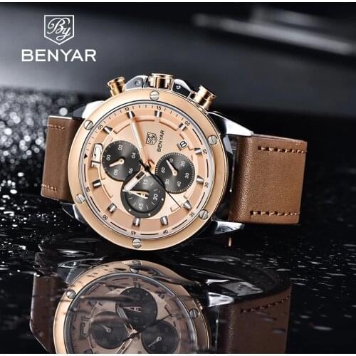 Benyar 2021 New Top Brand Automatic Waterproof Clock Mens Luxury Quartz Watch Military Sports Chronograph Relogio Masculino