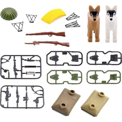 MOC Military Weapons Set Blocks Bullet Rifle Police Dog Sandbag Parachute Spear Gun Weapons Militaries Kids Education Toys Gifts