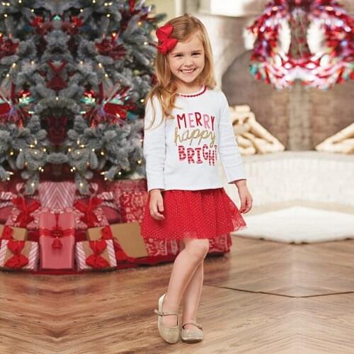 New Fashion Christmas Infant Girl Clothing Set Cotton Tops+Dress Baby Girls Clothes Sets
