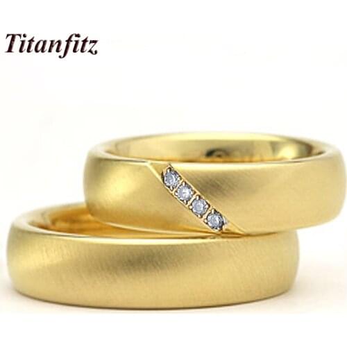 LOVE Alliances Wedding Rings for men and women Satin Yellow Gold filled stainless steel Marriage Couple Ring