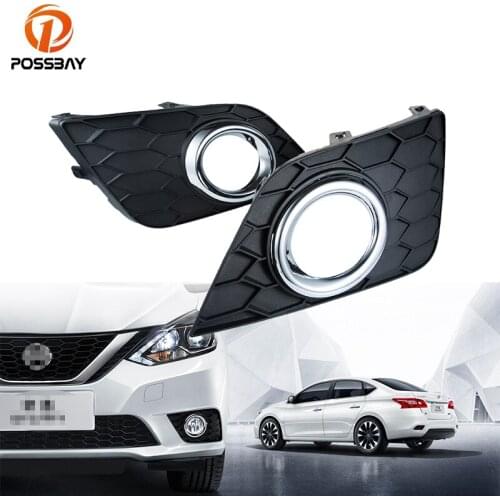 POSSBAY Car Front Bumper Headlight Fog Light Cover Grille Trim Fit Halogen Fog Lamp Decoration Bezel for Nissan Sentra 2016 2017