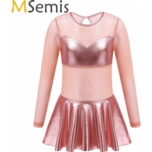 Teen Girls Ballet Dance Competition Dresses Tulle Splice Keyhole Back Skating Modern Dance Dress for Kids Stage Dance Costumes