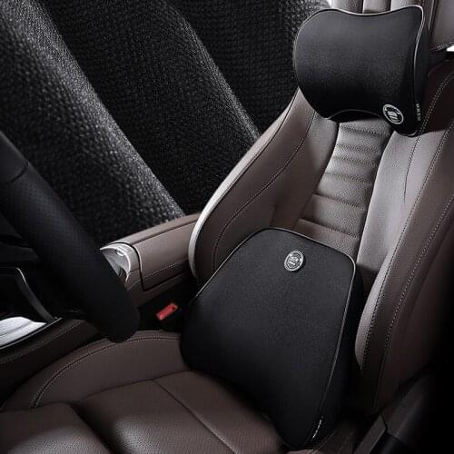 Memory Foam Car Headrest Pillow Leather Embroidered Seat Supports Sets Back Cushion Adjustment Auto Neck Rest Lumbar Pillows