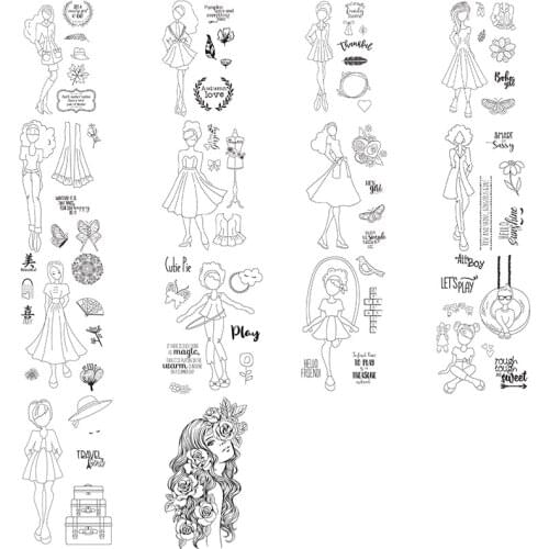 Clear Stamps Beautiful Flowers Different Styles Girl Princess Dress Hat Sports For DIY Scrapbook Photo Album Craft Card 2021 New