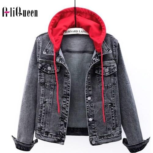Plus Size Women Detachable Hooded Denim Jacket Female Vintage Casual Short Denim Jackets Crop Tops Outwear Jeans Jackets Coats