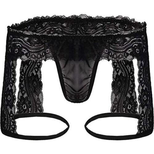 S-3XL Sexy Gay Mens Sissy Grid Mesh Underwear Lace Thong Seamless Enhance Pouch Bikini Hollow Out Briefs slip uomo trasparente