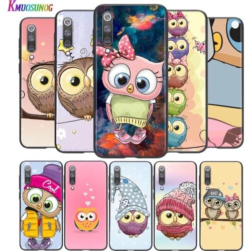 Cute Owl Hearts Lover For Xiaomi Mi 8 9 10 11 10i 11i 10 10Pro 11Pro CC9 A3 9T 10T Lite Pro Se Ultra 5G Black Soft Phone Case