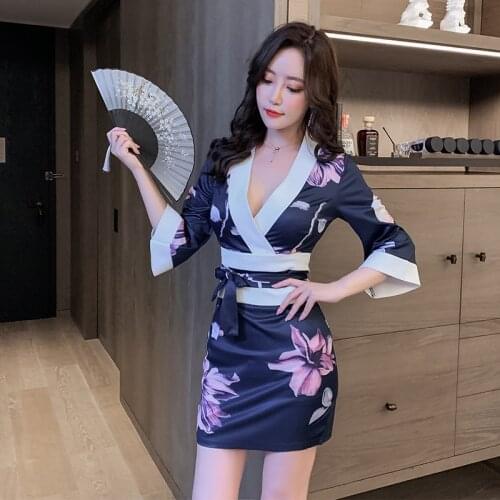 Sakura Girl Kimono Dress Japanese Style Yukata Bathrobe Women Print Haori Japan Uniform Cosplay Costume Party Short Gown FF3238