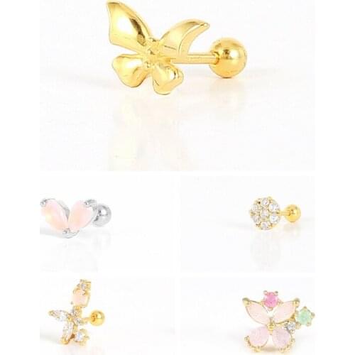 CANNER 925 Silver Earrings With Light Pink Butterfly Piercing Small Star Stud Earrings 2021 Trend Boucle Oreille Femme kolczyki