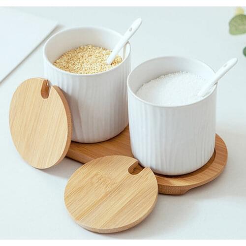 Nordic Ceramic Seasoning Jar with Lid Spoon Seasoning Pot Salt Shaker Sugar Bottle Organizer Home Kitchen Supplies Storage Set