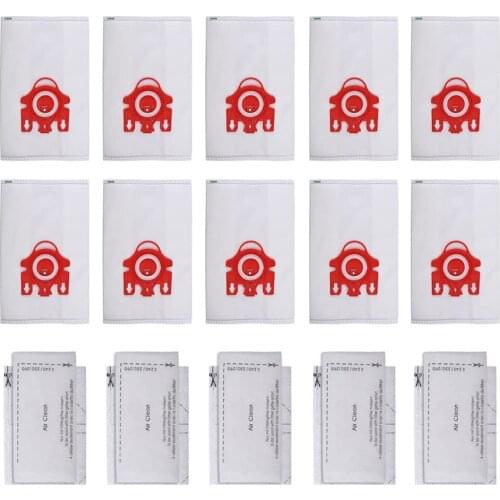 Compatible AirClean 3D Efficiency Dust Bag for Miele FJM, Compact C1 C2, Replaces Part # 10123220 (10 Bags + 5 Filters)