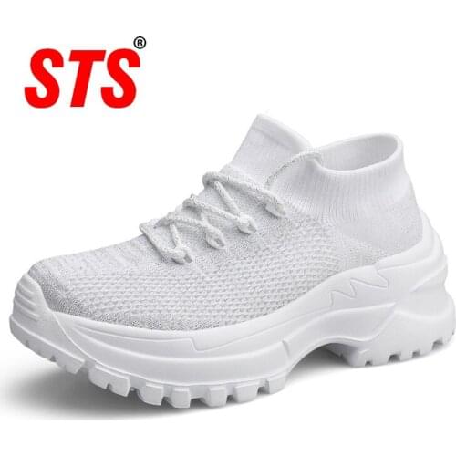 STS Women Casual Flats Sneakers Fashion Thick bottom Sports High Quality Mesh Lace Up Sock Shoes Breathable Outdoor Footwear